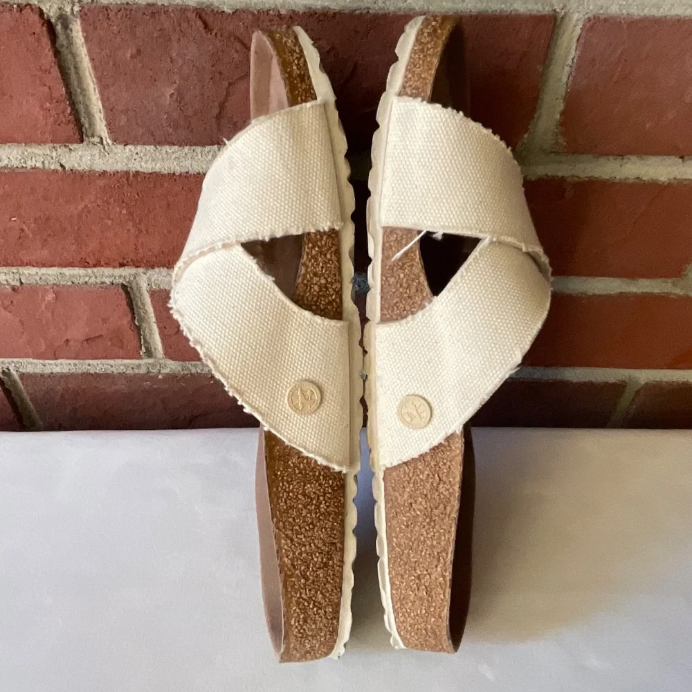 Birkenstock Siena Vegan Sandals Canvas Textile Cross Straps Cream Size 41 W10 M8